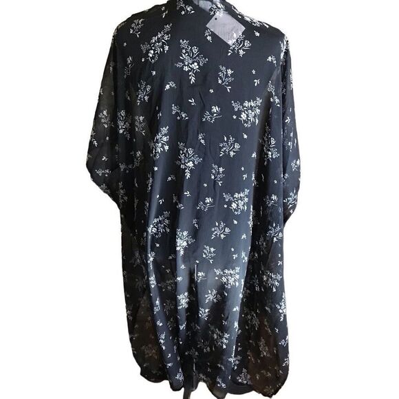 Lauren Conrad One Size semi sheer black floral duster jacket open front New - Picture 4 of 6